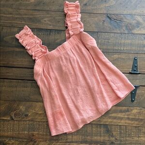 E & M Peachy Pink Ruffled Sleeveless Top Small Juniors
